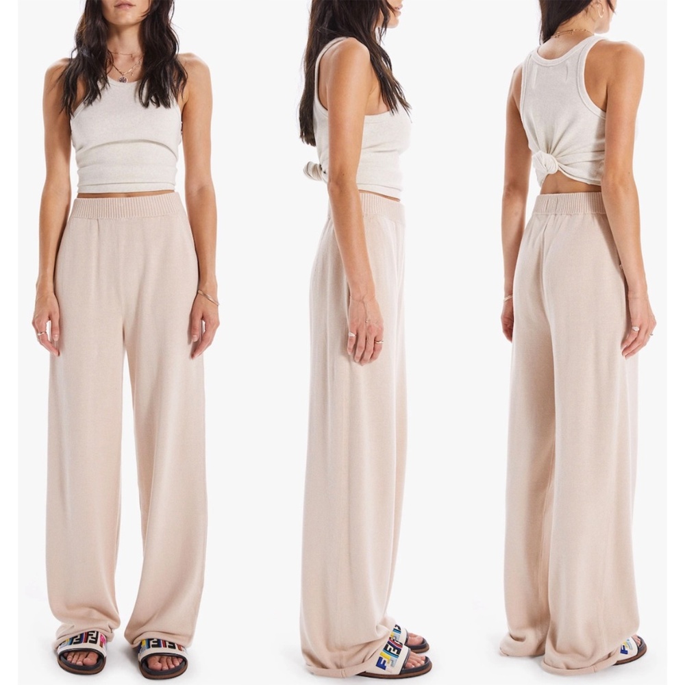 MOTHER NWT THE ZESTY HOVER HIGH WAIST WIDE LEG KNIT BEIGE PANT. SIZE S - Picture 4 of 14